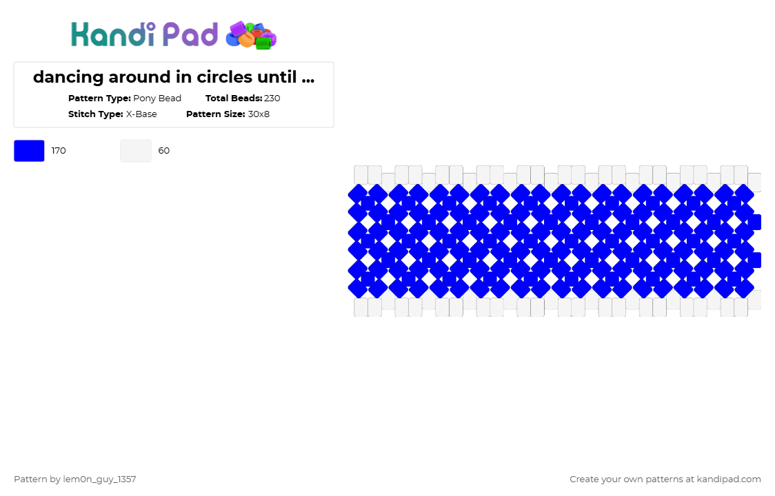 dancing around in circles until my little feet fall off x base - Pony Bead Pattern by lem0n_guy_1357 on Kandi Pad - white,purple,x base,spellcasting,silly,clown,kidcore