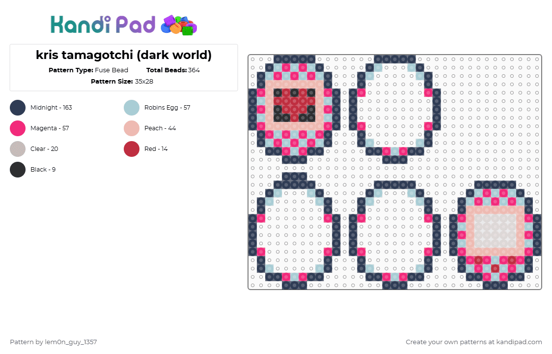 kris tamagotchi (dark world) - Fuse Bead Pattern by lem0n_guy_1357 on Kandi Pad - purple,delatrune,tamagotchi,fun gang,game,gaming,videogame
