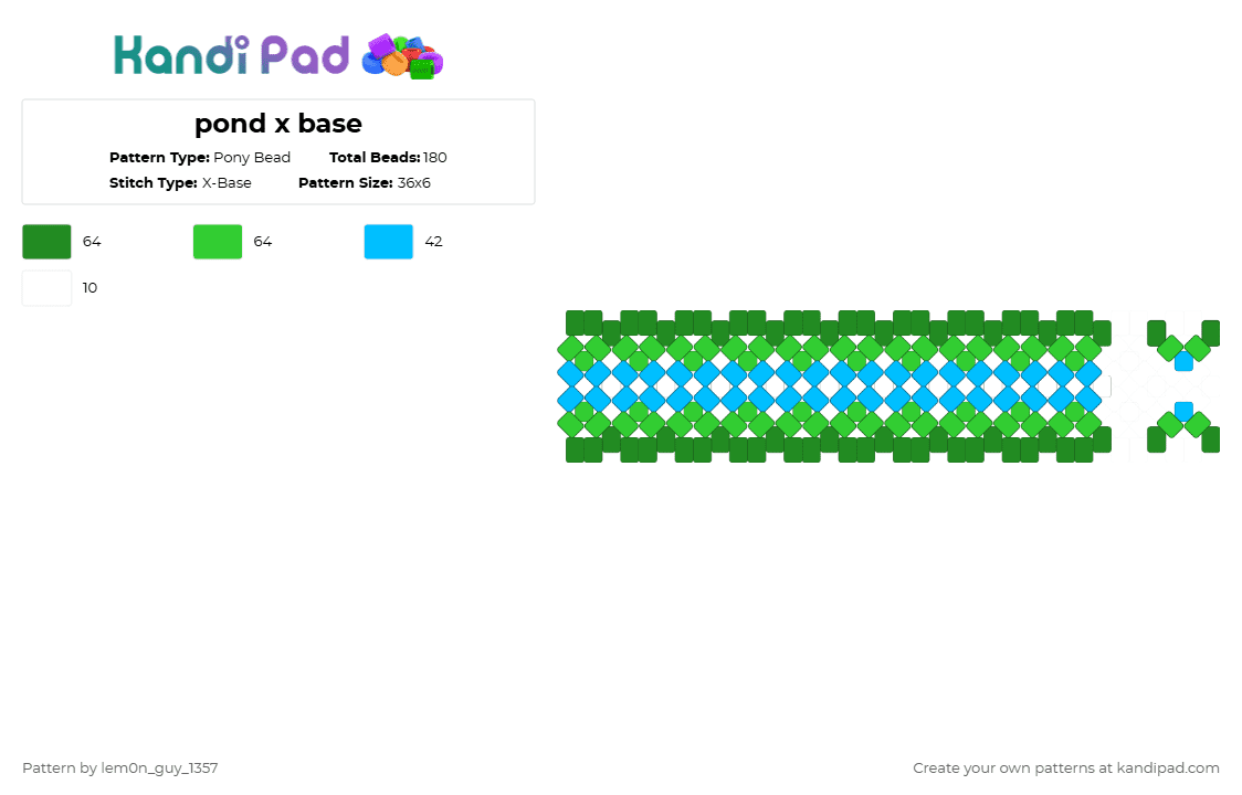 pond x base - Pony Bead Pattern by lem0n_guy_1357 on Kandi Pad - green,x base,pond,animal