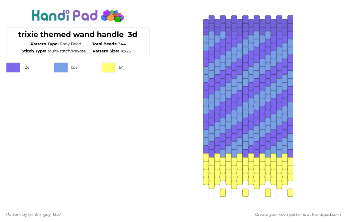 trixie themed wand handle  3d - Pony Bead Pattern by lem0n_guy_1357 on Kandi Pad - blue,light blue,trixie,mlp,3d,wand,magic