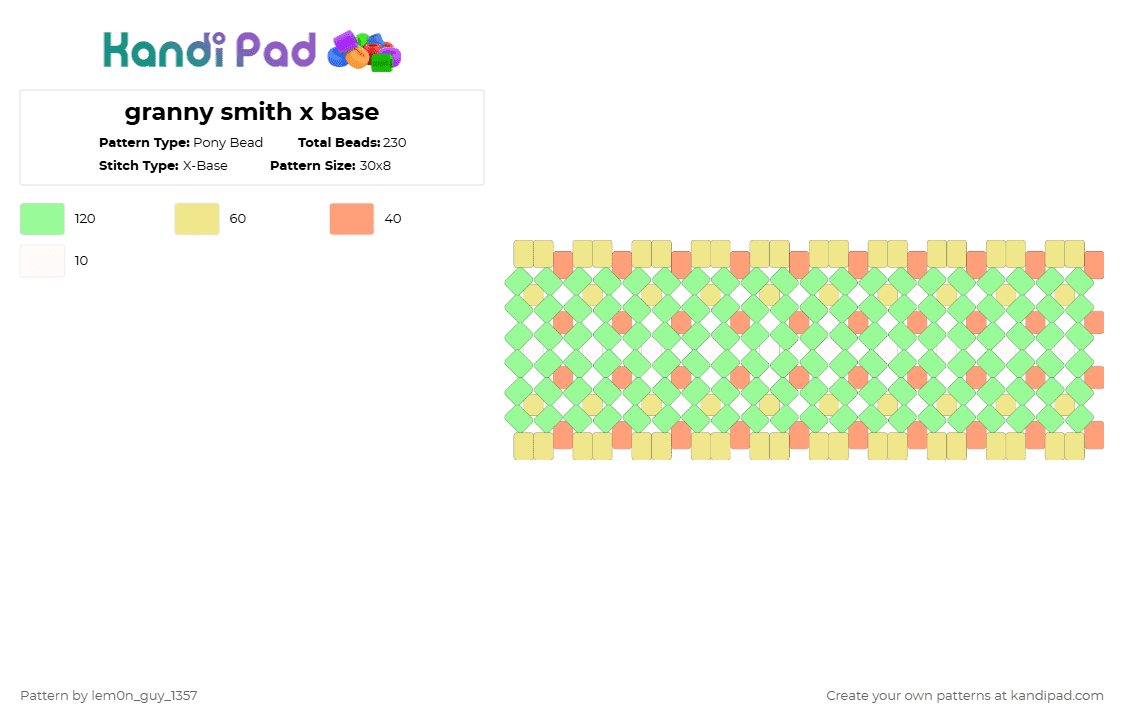 granny smith x base - Pony Bead Pattern by lem0n_guy_1357 on Kandi Pad - teal,mlp,x base,my little pony