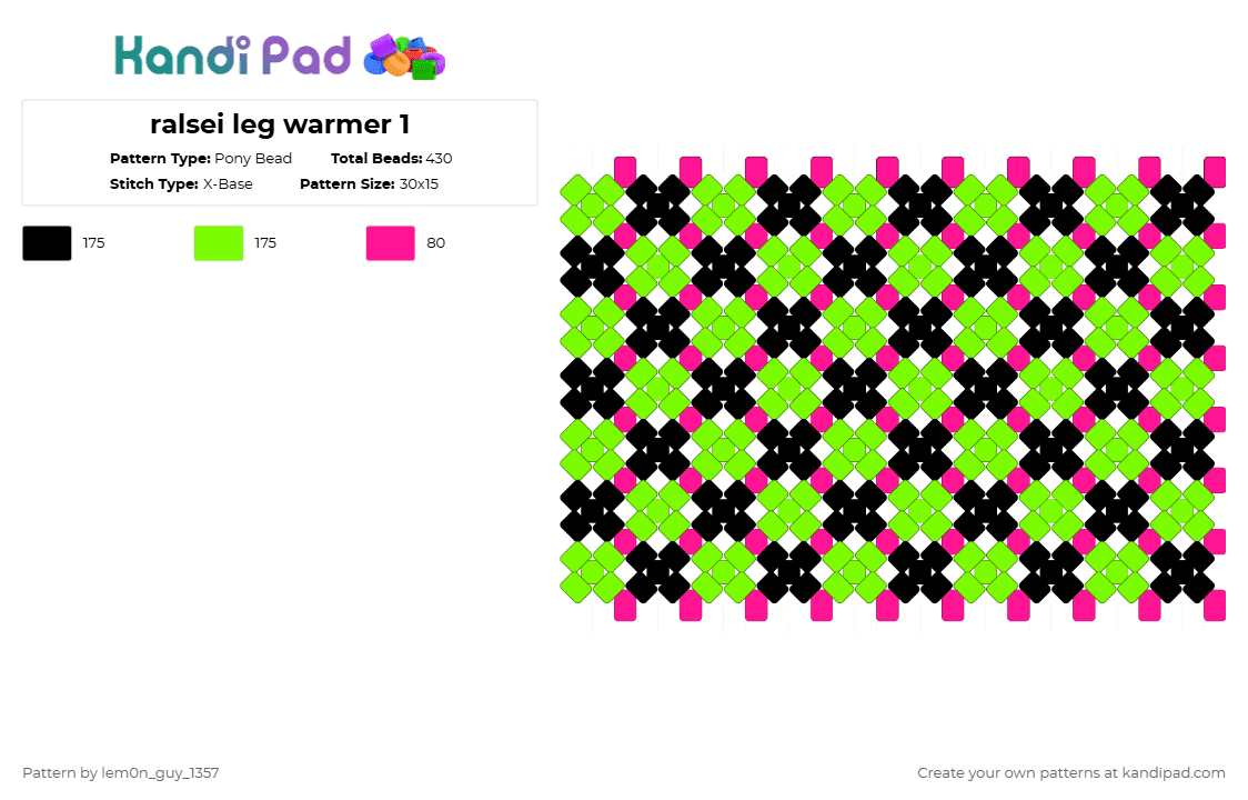 ralsei leg warmer 1 - Pony Bead Pattern by lem0n_guy_1357 on Kandi Pad - pink,green,deltarune,clothes,cosplay,characters,game,gaming,video game