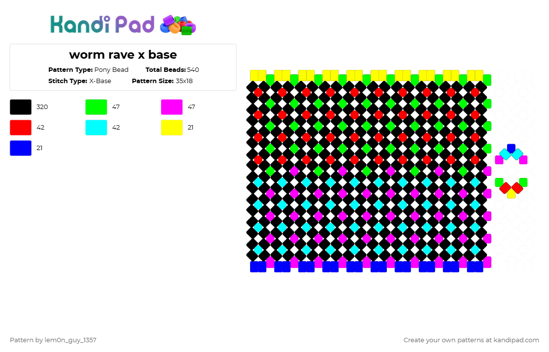 worm rave x base - Pony Bead Pattern by lem0n_guy_1357 on Kandi Pad - black,red,light blue,colorful,worm,rave,wormrave,music,metaroom