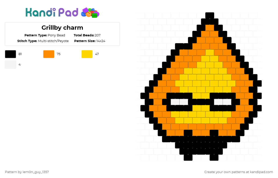 Grillby charm - Pony Bead Pattern by lem0n_guy_1357 on Kandi Pad - orange,yellow,undertale,charm