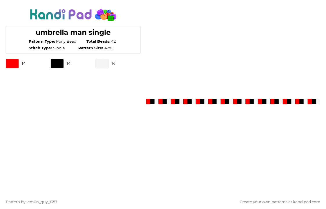 umbrella man single - Pony Bead Pattern by lem0n_guy_1357 on Kandi Pad - red,white,aquasine,music