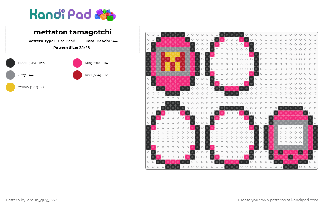 mettaton tamagotchi - Fuse Bead Pattern by lem0n_guy_1357 on Kandi Pad - pink,gray,undertale,tamagotchi,3d,mtt,mettaton