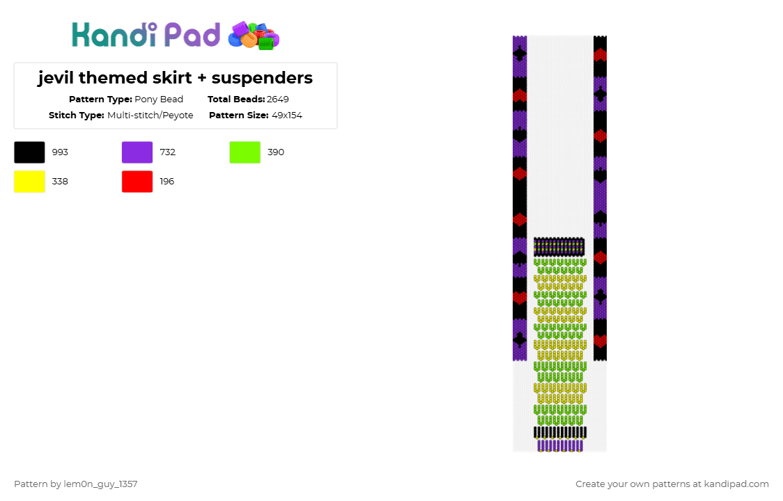 jevil themed skirt + suspenders - Pony Bead Pattern by lem0n_guy_1357 on Kandi Pad - green,purple,deltarune,jevil,skirt,cosplay,clown,jester,chaos