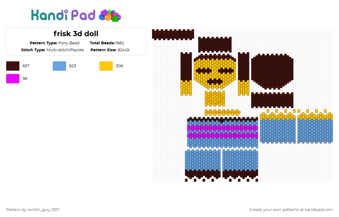 frisk 3d doll - Pony Bead Pattern by lem0n_guy_1357 on Kandi Pad - brown,light blue,undertale,3d,characters,doll,game,gaming,video game,cute