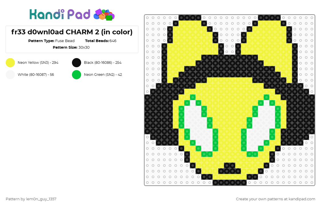 fr33 d0wnl0ad CHARM 2 (in color) - Fuse Bead Pattern by lem0n_guy_1357 on Kandi Pad - yellow,aquasine,music