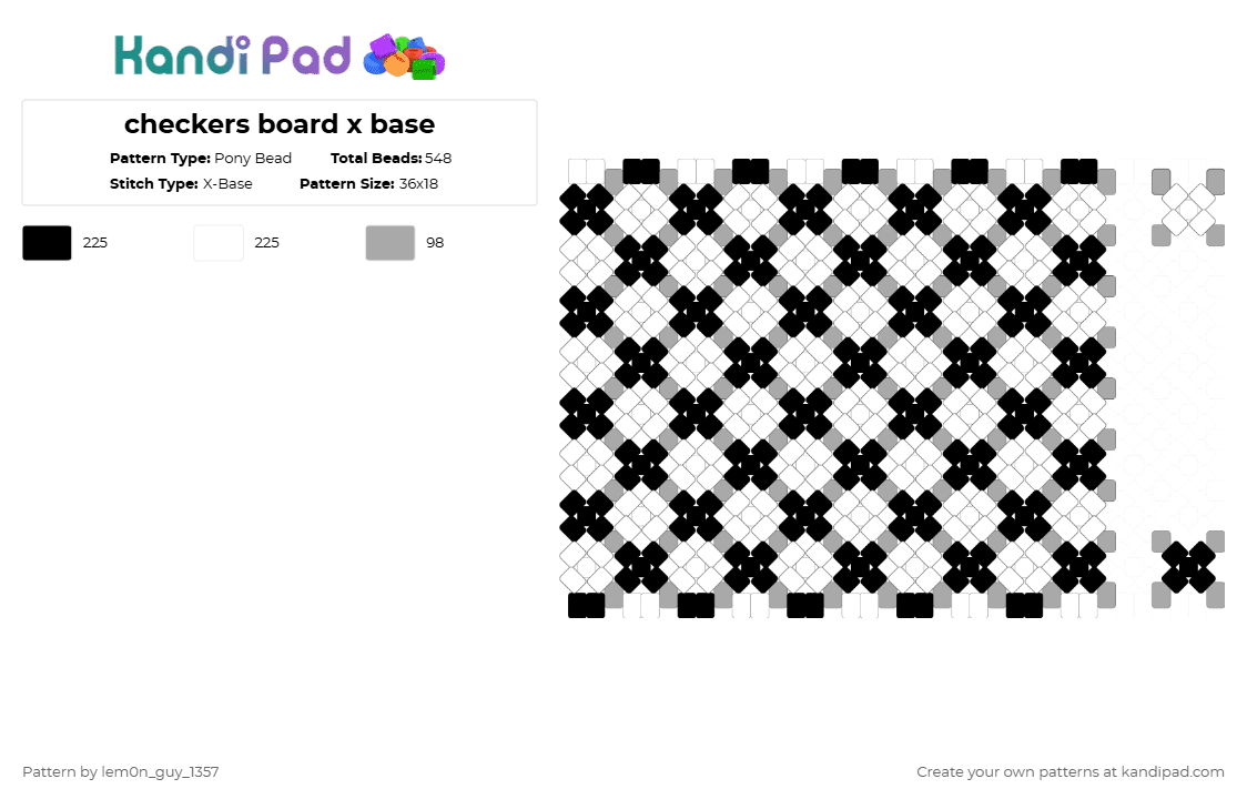 checkers board x base - Pony Bead Pattern by lem0n_guy_1357 on Kandi Pad - white,beige,x base,checkers,chess,game