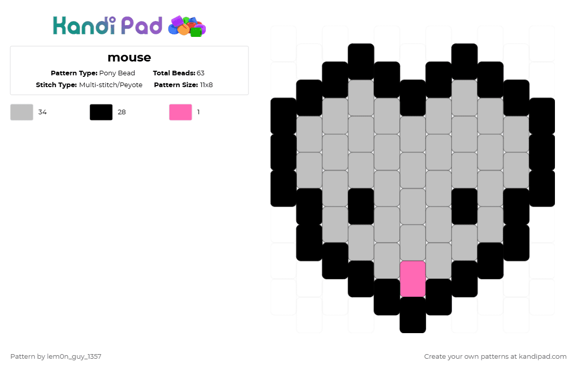 mouse - Pony Bead Pattern by lem0n_guy_1357 on Kandi Pad - beige,mouse,rodent,charm