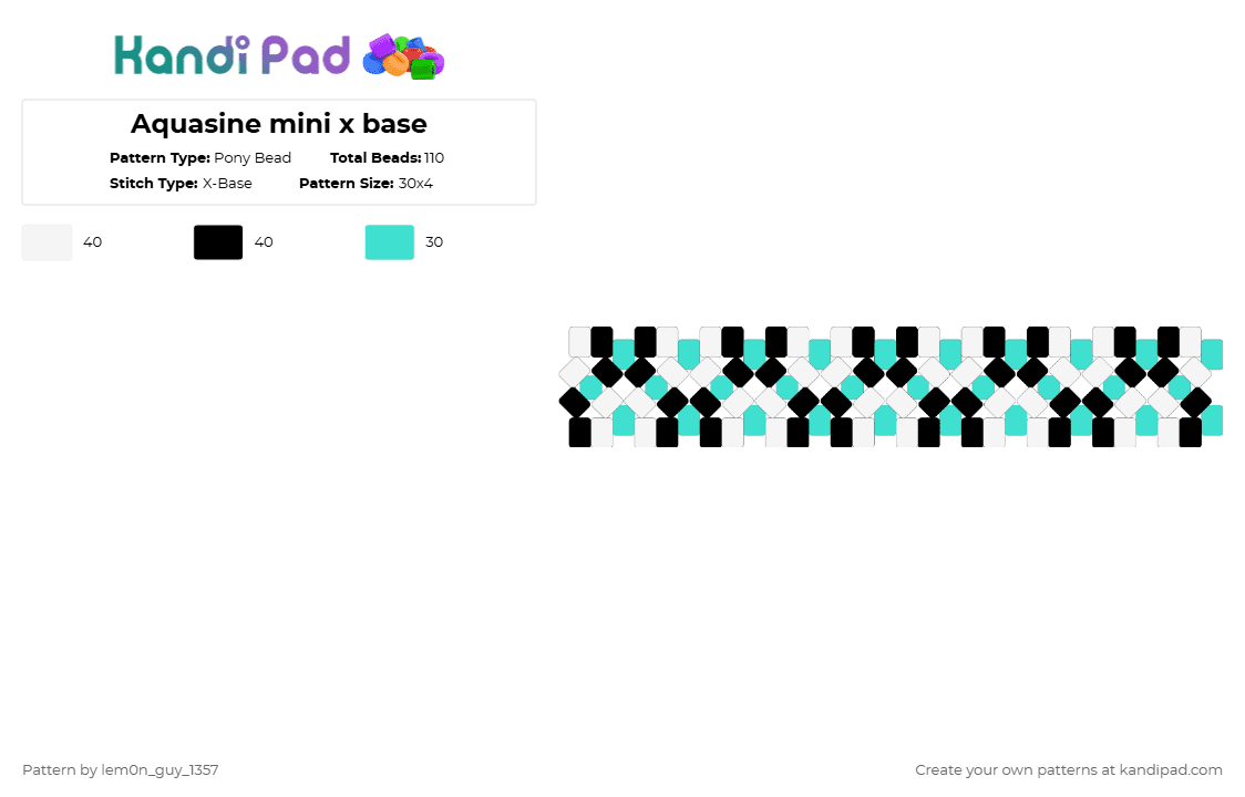 Aquasine mini x base - Pony Bead Pattern by lem0n_guy_1357 on Kandi Pad - light blue,white,x base,aquasine