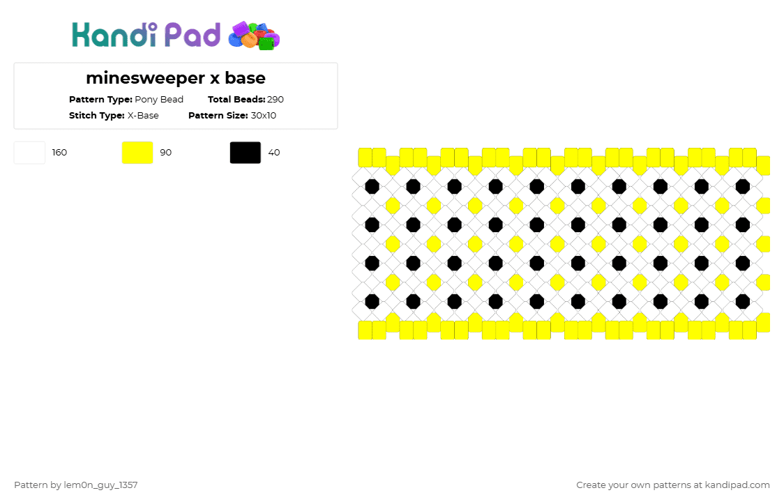 minesweeper x base - Pony Bead Pattern by lem0n_guy_1357 on Kandi Pad - yellow,white,aquasine,music,x base