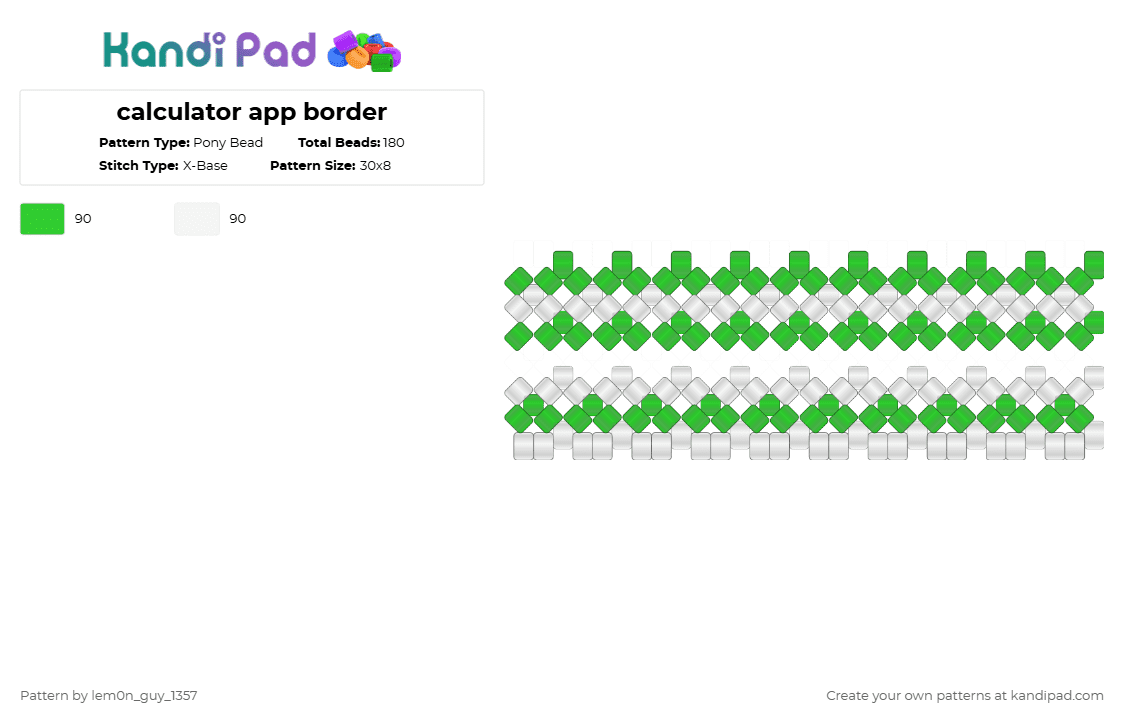 calculator app border - Pony Bead Pattern by lem0n_guy_1357 on Kandi Pad - green,white,aquasine