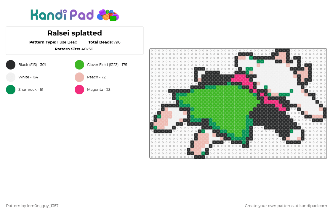 Ralsei splatted - Fuse Bead Pattern by lem0n_guy_1357 on Kandi Pad - green,deltarune,game,gaming,video game,characters,cute