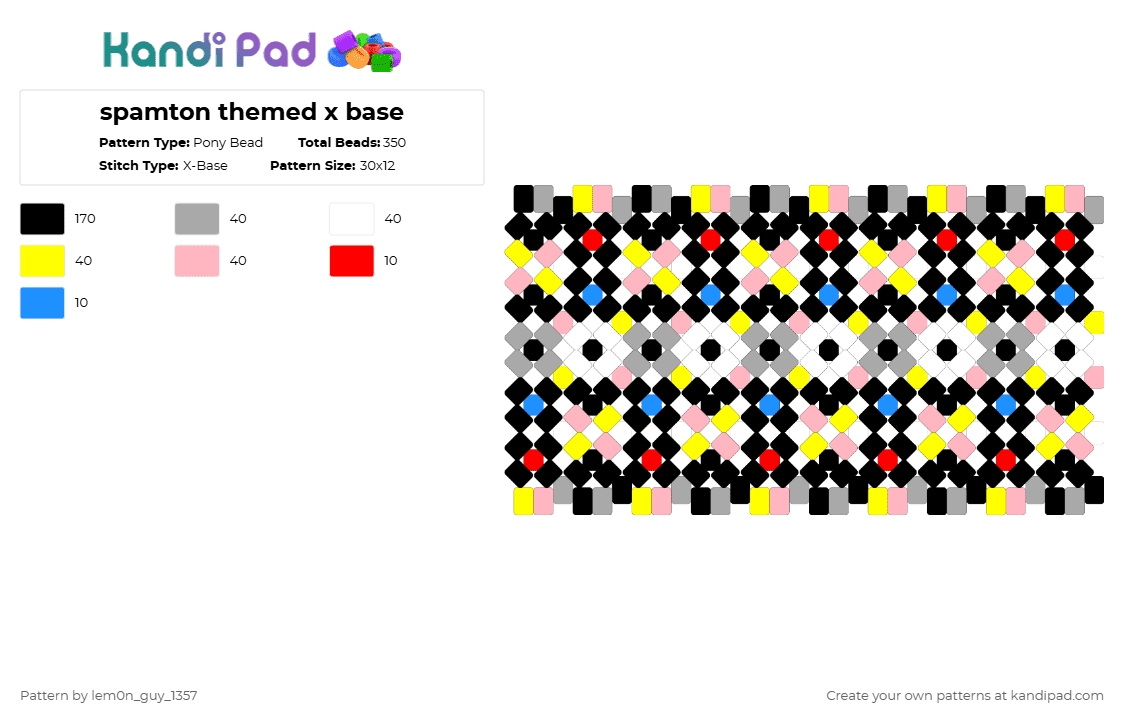 spamton themed x base - Pony Bead Pattern by lem0n_guy_1357 on Kandi Pad - black,beige,yellow,pink,characters,game,video game,gaming,pipis,deltarune