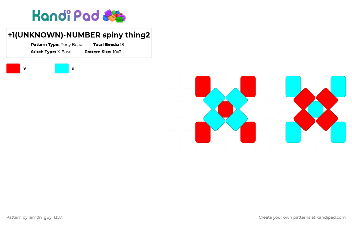+1(UNKNOWN)-NUMBER spiny thing2 - Pony Bead Pattern by lem0n_guy_1357 on Kandi Pad - red,light blue,aquasine