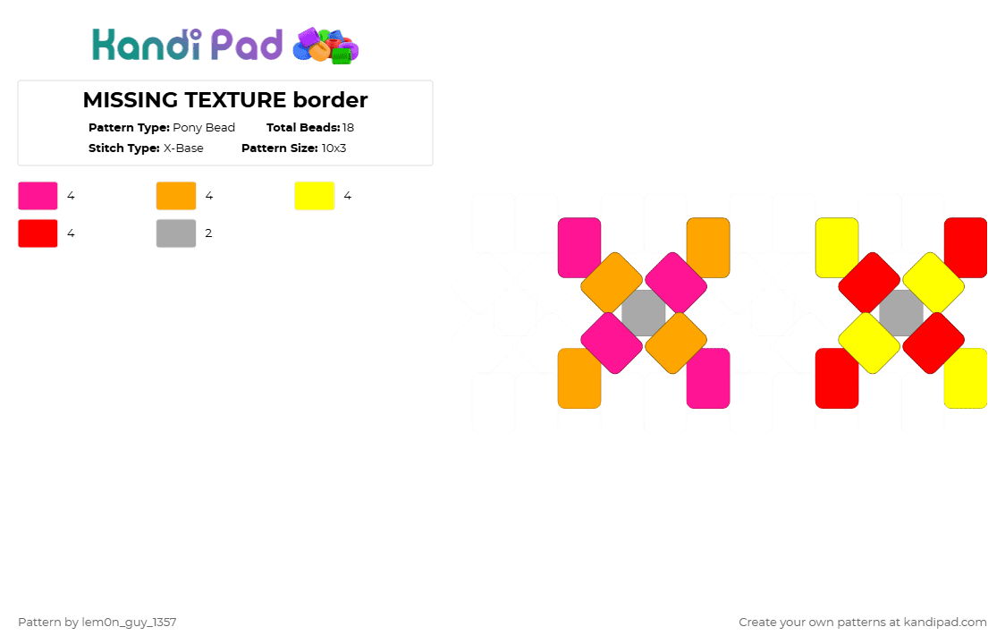 MISSING TEXTURE border - Pony Bead Pattern by lem0n_guy_1357 on Kandi Pad - pink,orange,yellow,red,aquasine