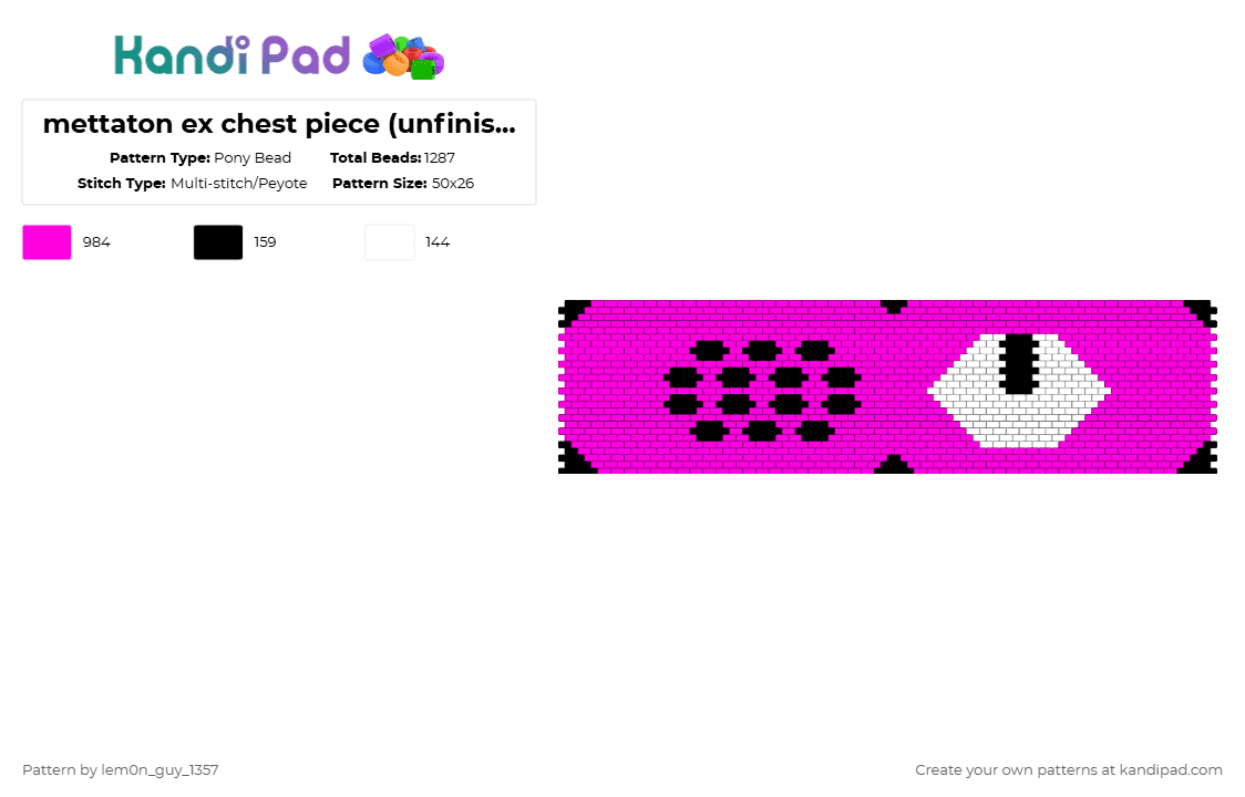 mettaton ex chest piece (unfinished) - Pony Bead Pattern by lem0n_guy_1357 on Kandi Pad - pink,undertale,mtt,game,videogame,gaming,clothes,cosplay