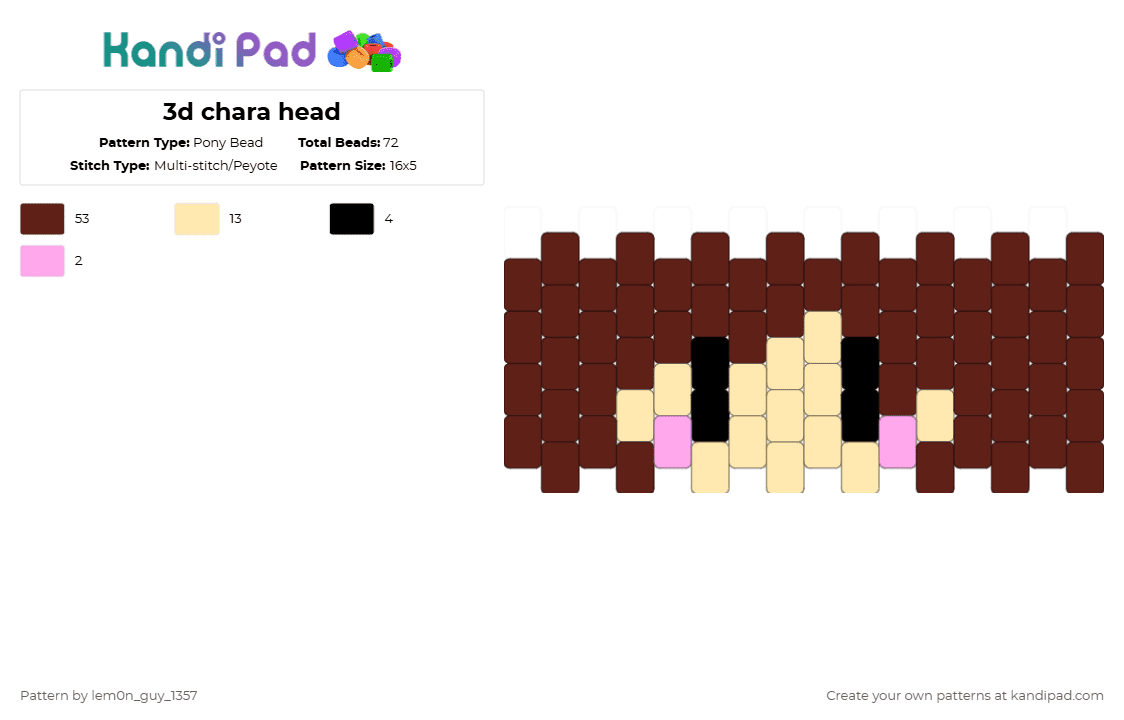 3d chara head - Pony Bead Pattern by lem0n_guy_1357 on Kandi Pad - brown,undertale,chara