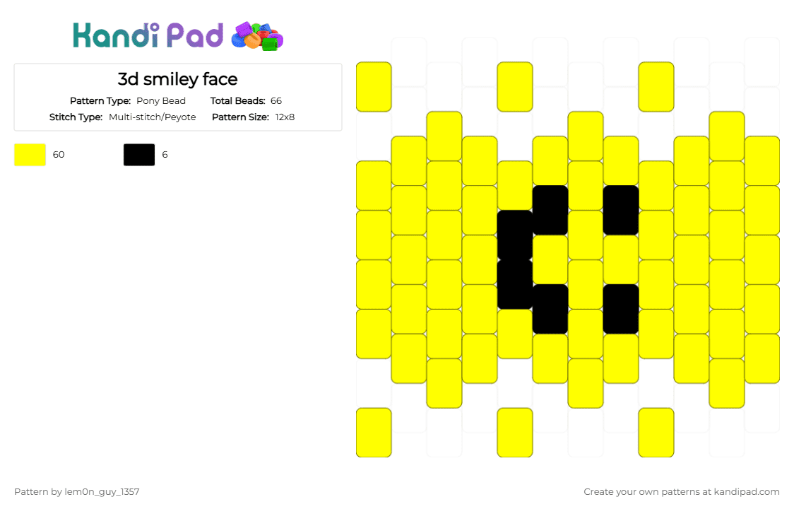 3d smiley face - Pony Bead Pattern by lem0n_guy_1357 on Kandi Pad - yellow,3d,cute,kidcore,dreamcore,silly,doll