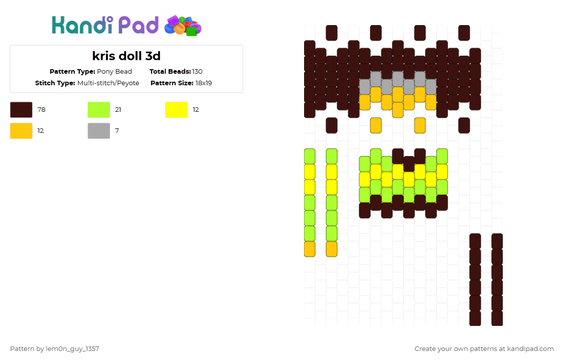 kris doll 3d - Pony Bead Pattern by lem0n_guy_1357 on Kandi Pad - brown,3d,doll,3d doll,kris,deltarune