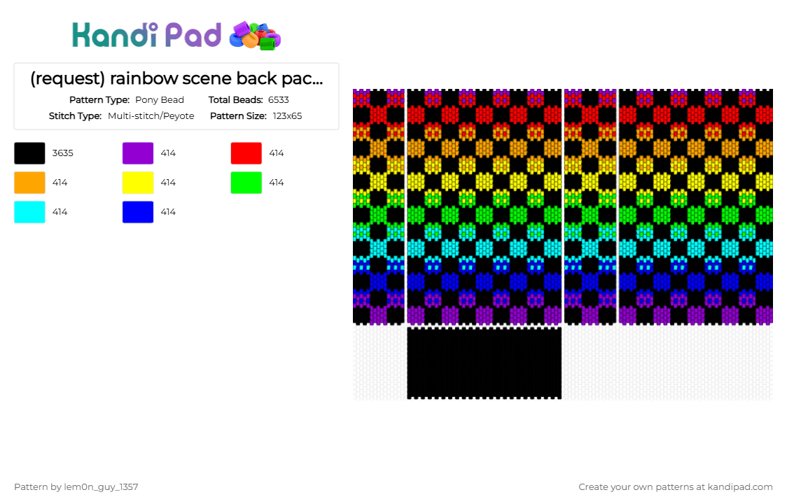 (request) rainbow scene back pack (pt 1) - Pony Bead Pattern by lem0n_guy_1357 on Kandi Pad - black,purple,bag,colorful,scene,scenecore