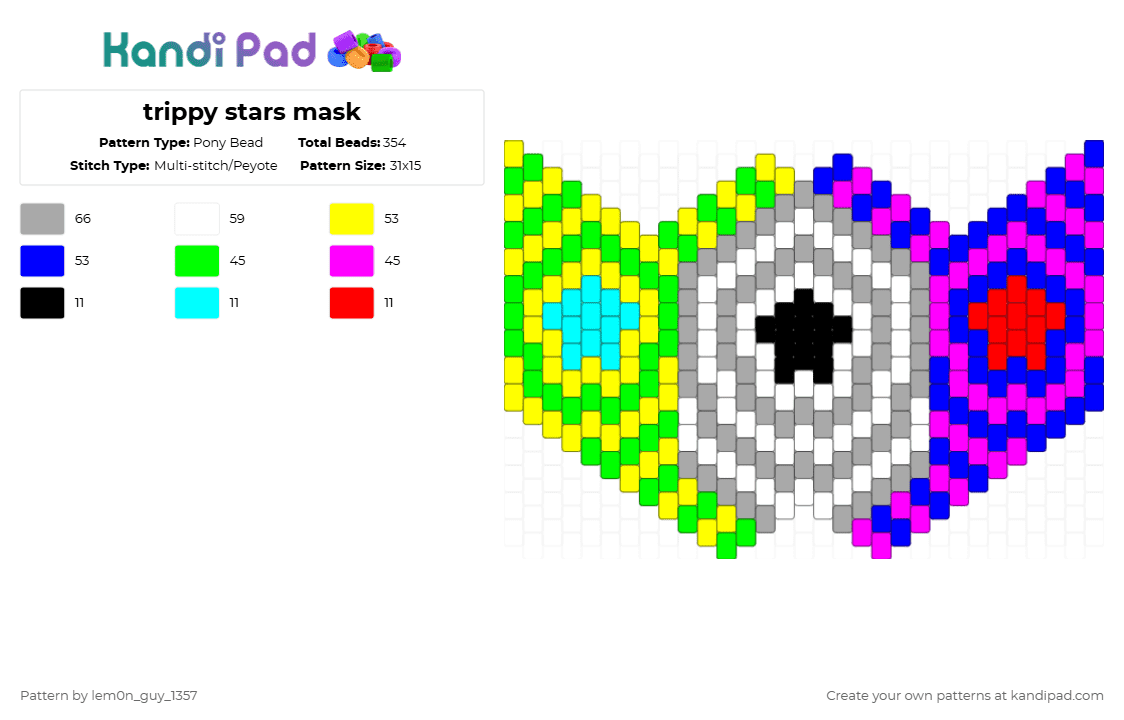 trippy stars mask - Pony Bead Pattern by lem0n_guy_1357 on Kandi Pad - green,pink,colorful,trippy,mask