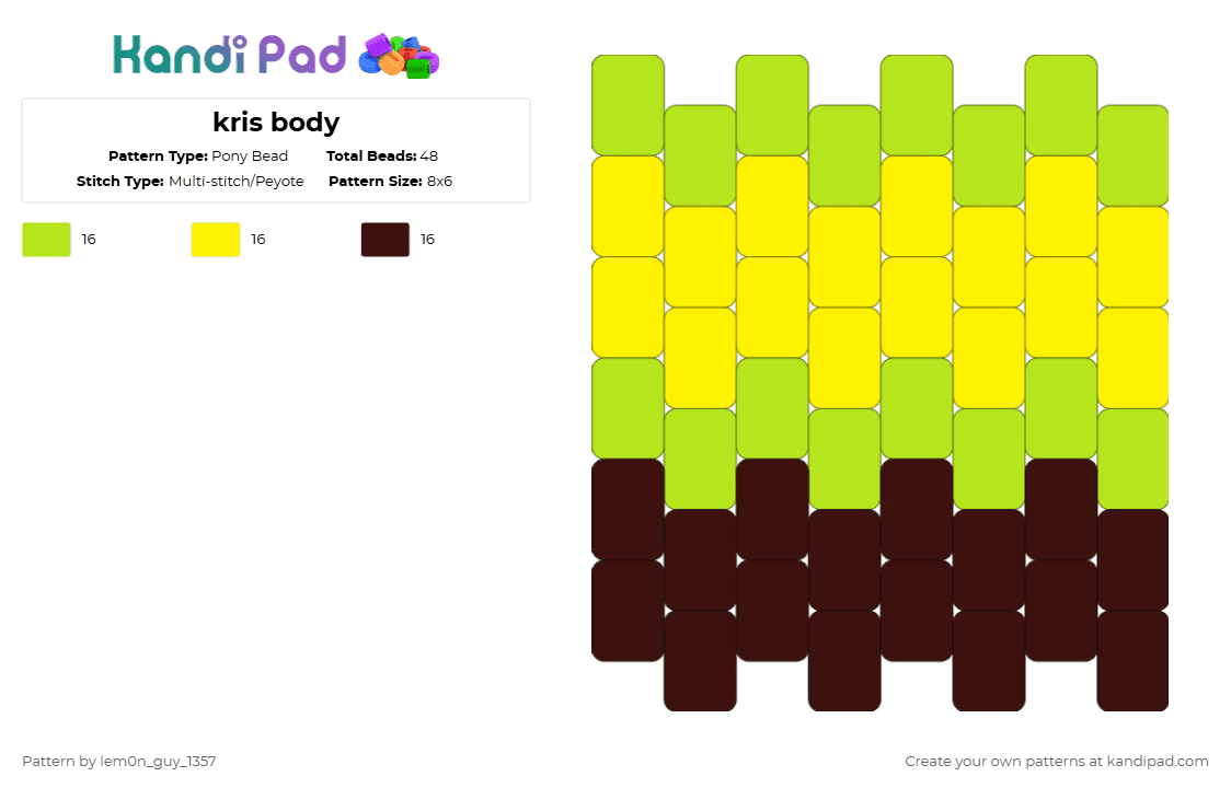 kris body - Pony Bead Pattern by lem0n_guy_1357 on Kandi Pad - green,yellow,brown,deltarune,doll,3d