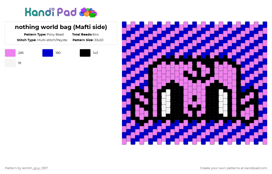 nothing world bag (Mafti side) - Pony Bead Pattern by lem0n_guy_1357 on Kandi Pad - purple,pink,music,bag,metaroom
