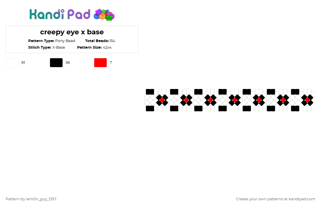 creepy eye x base - Pony Bead Pattern by lem0n_guy_1357 on Kandi Pad - white,x base,eye