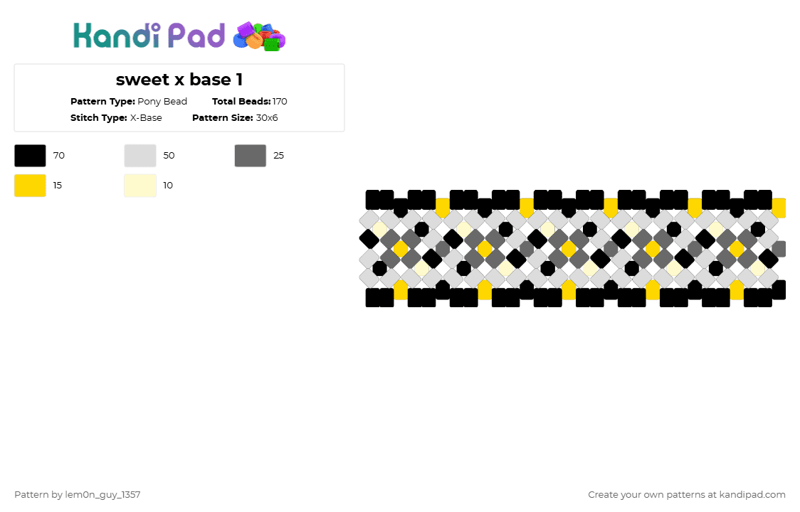 sweet x base 1 - Pony Bead Pattern by lem0n_guy_1357 on Kandi Pad - yellow,gray,x base,deltarune,sweet capn cakes
