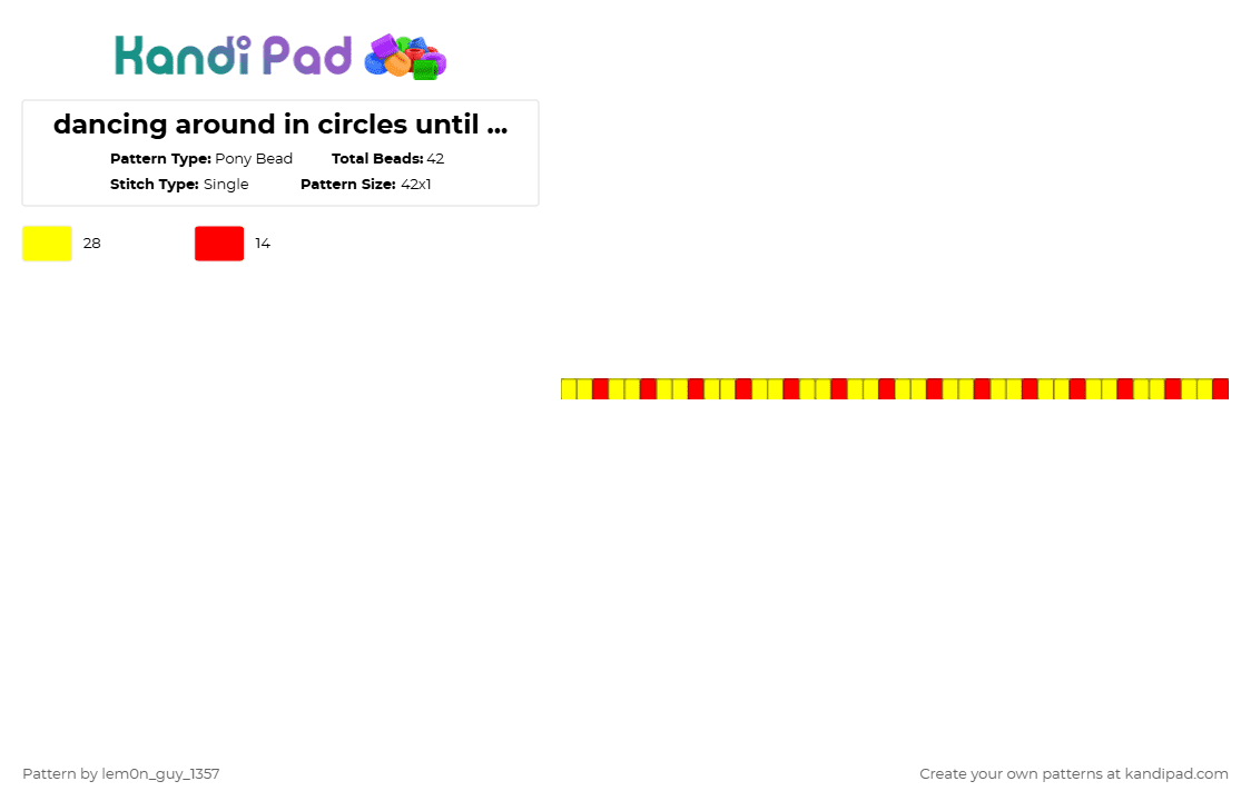 dancing around in circles until my little feet fall off spinny thing - Pony Bead Pattern by lem0n_guy_1357 on Kandi Pad - yellow,red,music,spellcasting,silly,clown,kidcore