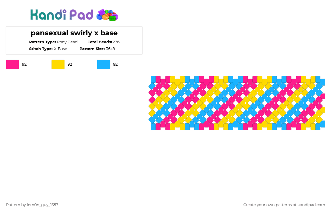 pansexual swirly x base - Pony Bead Pattern by lem0n_guy_1357 on Kandi Pad - pride,pansexual,swirly,x base