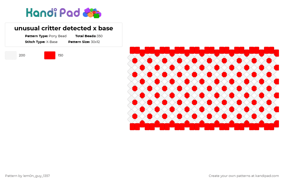 unusual critter detected x base - Pony Bead Pattern by lem0n_guy_1357 on Kandi Pad - red,white,aquasine