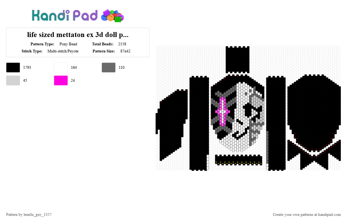 life sized mettaton ex 3d doll pt 1 (head) - Pony Bead Pattern by lem0n_guy_1357 on Kandi Pad - black,white,gray,mtt,characters,game,gaming,video game