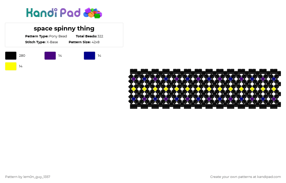 space spinny thing - Pony Bead Pattern by lem0n_guy_1357 on Kandi Pad - black,purple,yellow,space,x base