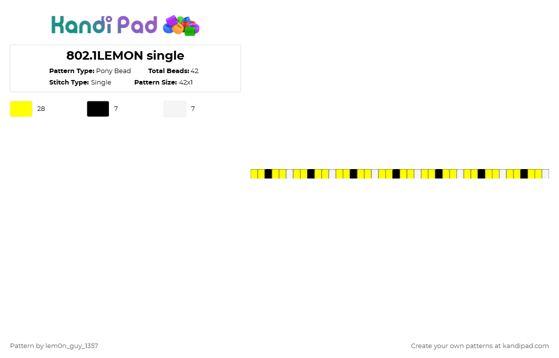 802.1LEMON single - Pony Bead Pattern by lem0n_guy_1357 on Kandi Pad - yellow,aquasine,music