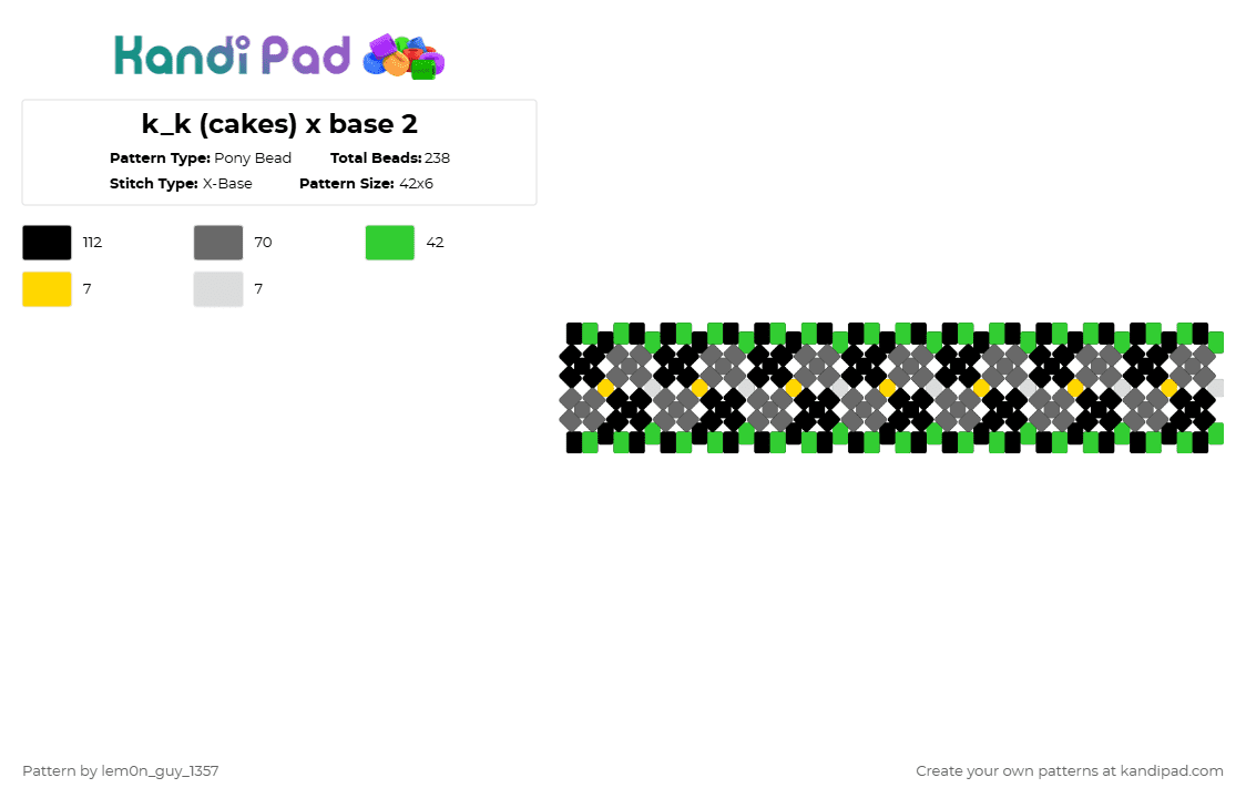 k_k (cakes) x base 2 - Pony Bead Pattern by lem0n_guy_1357 on Kandi Pad - green,gray,x base,sweet capn cakes,deltarune