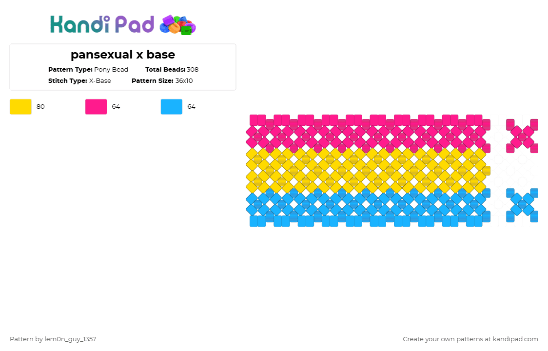 pansexual x base - Pony Bead Pattern by lem0n_guy_1357 on Kandi Pad - pink,light blue,yellow