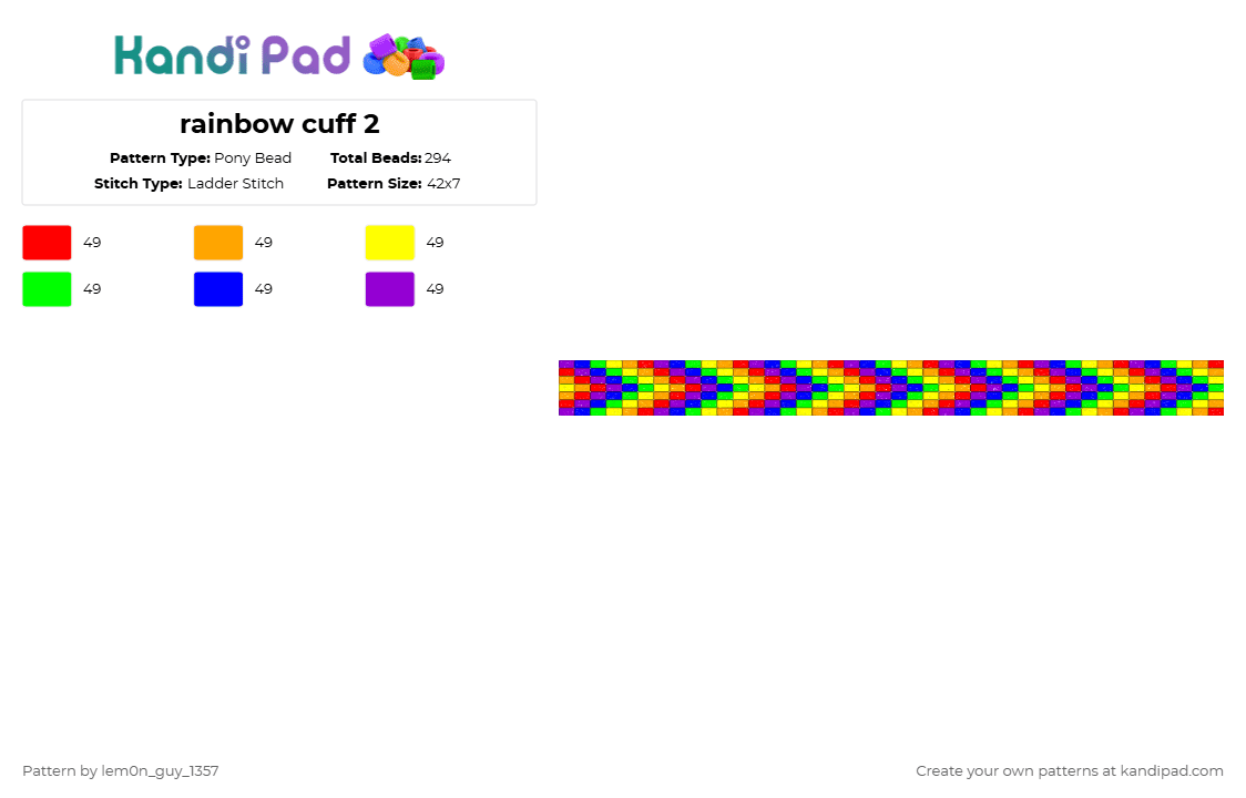 rainbow cuff 2 - Pony Bead Pattern by lem0n_guy_1357 on Kandi Pad - purple,rainbow,cuff,mario kart