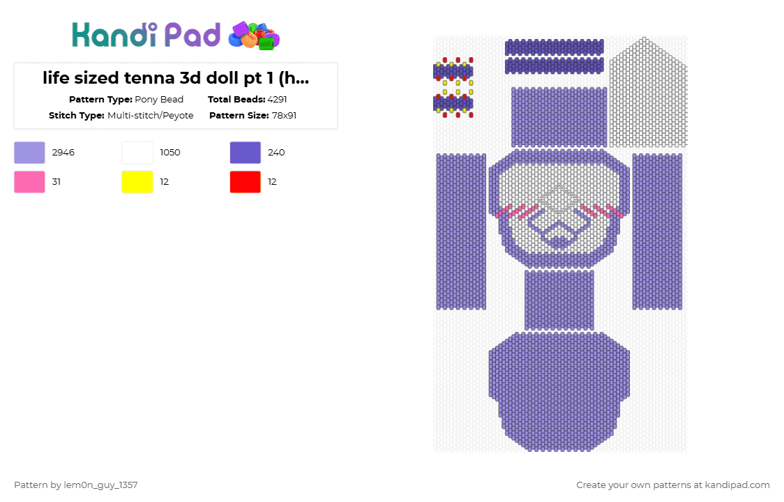 life sized tenna 3d doll pt 1 (head) - Pony Bead Pattern by lem0n_guy_1357 on Kandi Pad - pink,tenna,3d,doll,deltarune,tv