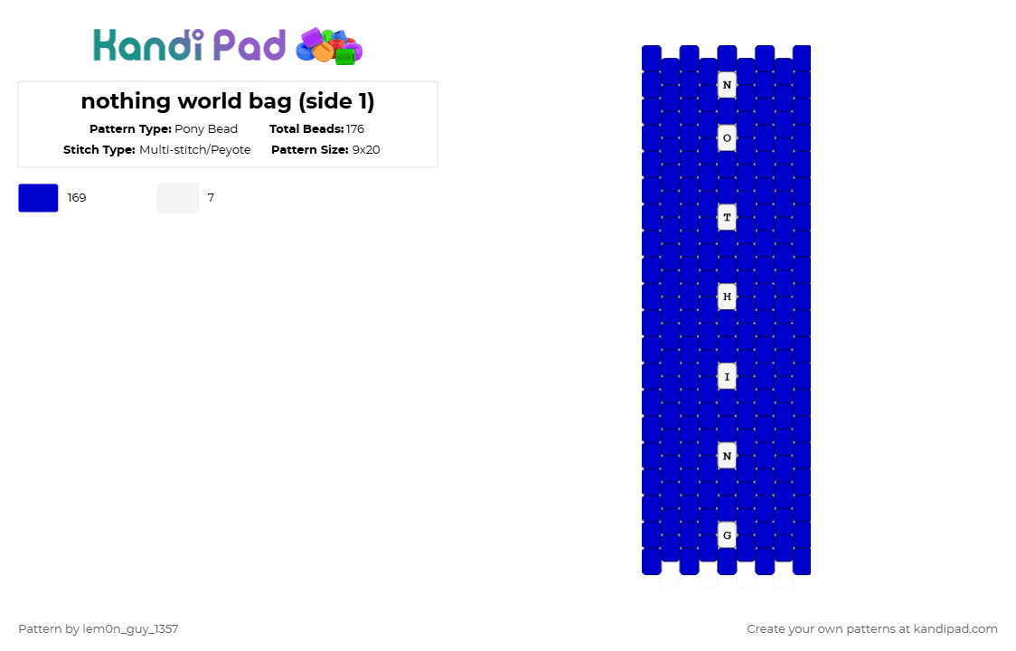 nothing world bag (side 1) - Pony Bead Pattern by lem0n_guy_1357 on Kandi Pad - purple,bag,music,metaroom