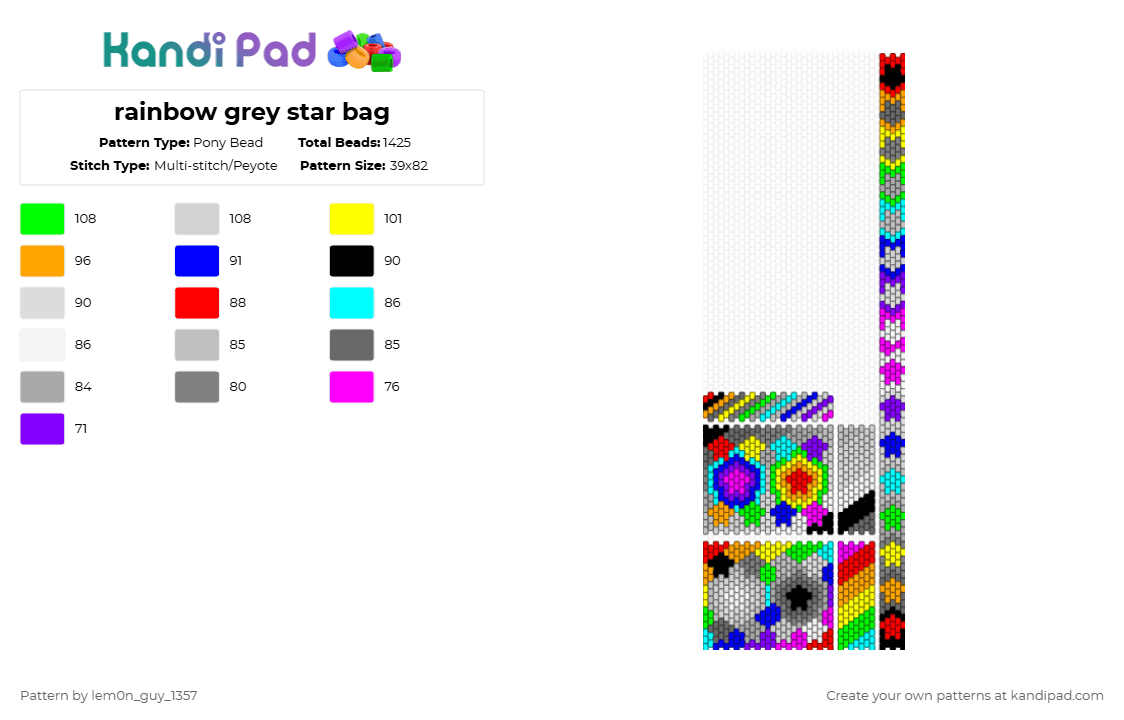 rainbow grey star bag - Pony Bead Pattern by lem0n_guy_1357 on Kandi Pad - purple,green,beige,gray,bag,colorful,trippy,star
