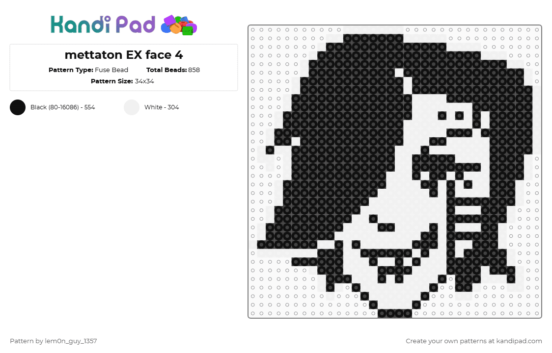 mettaton EX face 4 - Fuse Bead Pattern by lem0n_guy_1357 on Kandi Pad - white,black,undertale,mettaton,mtt