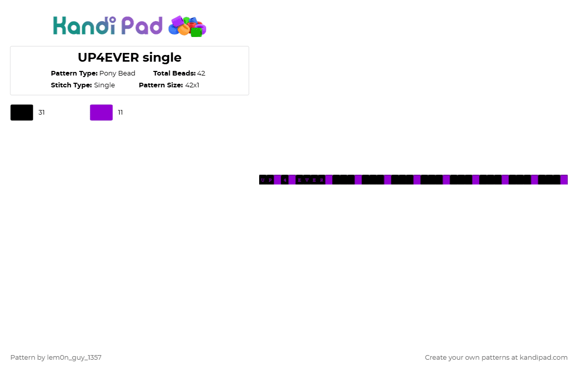 UP4EVER single - Pony Bead Pattern by lem0n_guy_1357 on Kandi Pad - black,purple,aquasine,music