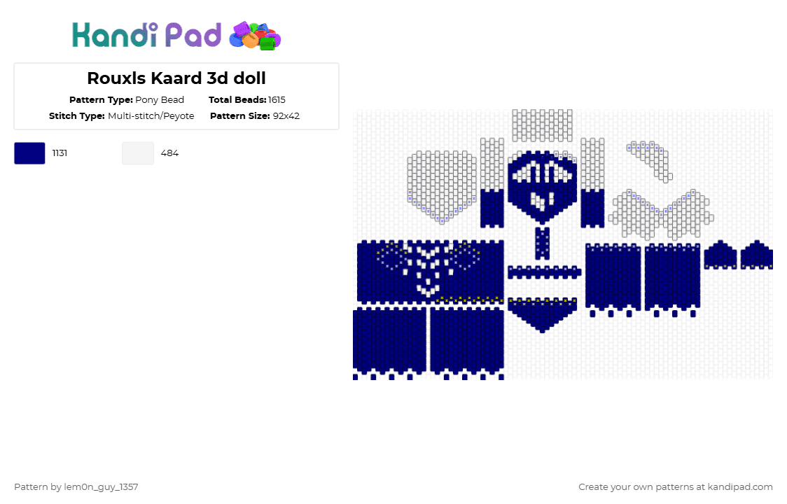 Rouxls Kaard 3d doll - Pony Bead Pattern by lem0n_guy_1357 on Kandi Pad - purple,white,deltarune,3d,doll,cute,game,video game,gaming,characters