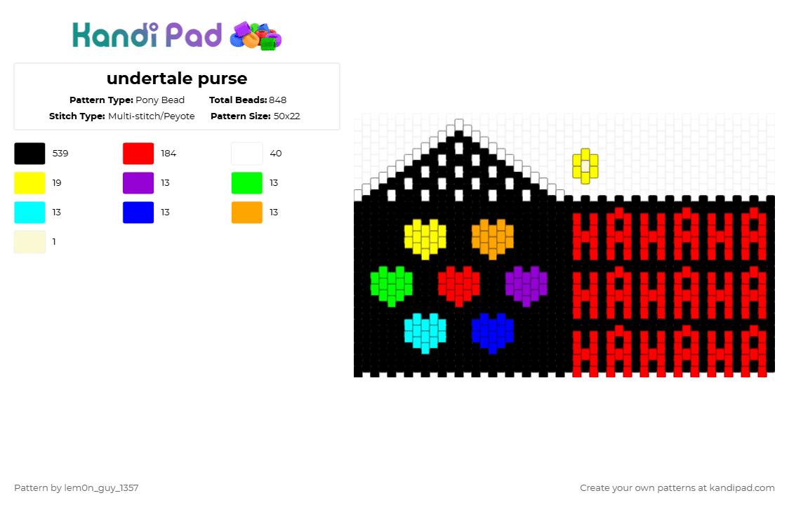 undertale purse - Pony Bead Pattern by lem0n_guy_1357 on Kandi Pad - black,red,undertale,bag