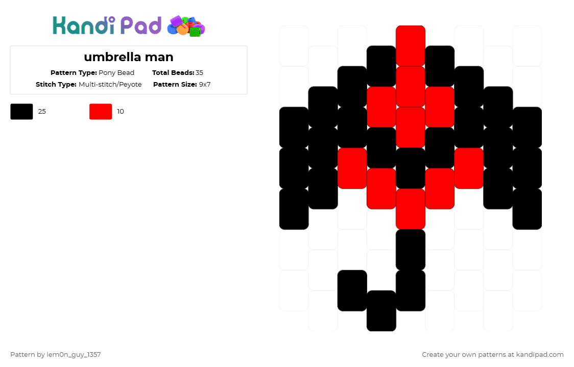 umbrella man - Pony Bead Pattern by lem0n_guy_1357 on Kandi Pad - black,red,aquasine,music