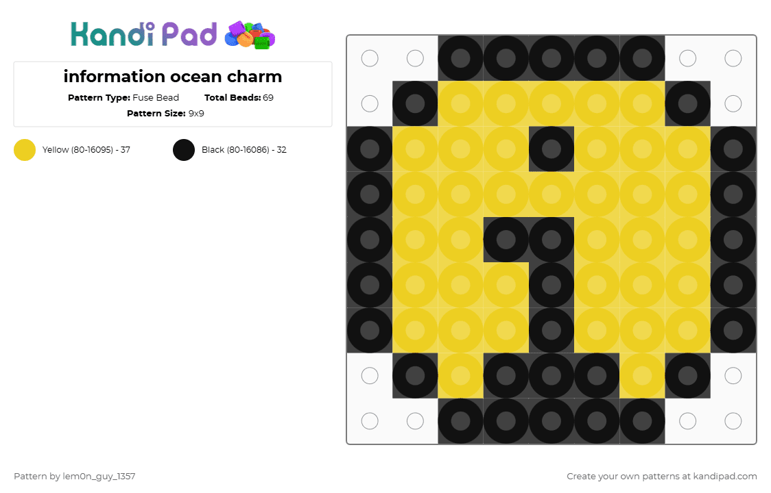 information ocean charm - Fuse Bead Pattern by lem0n_guy_1357 on Kandi Pad - black,yellow,aquasine,music